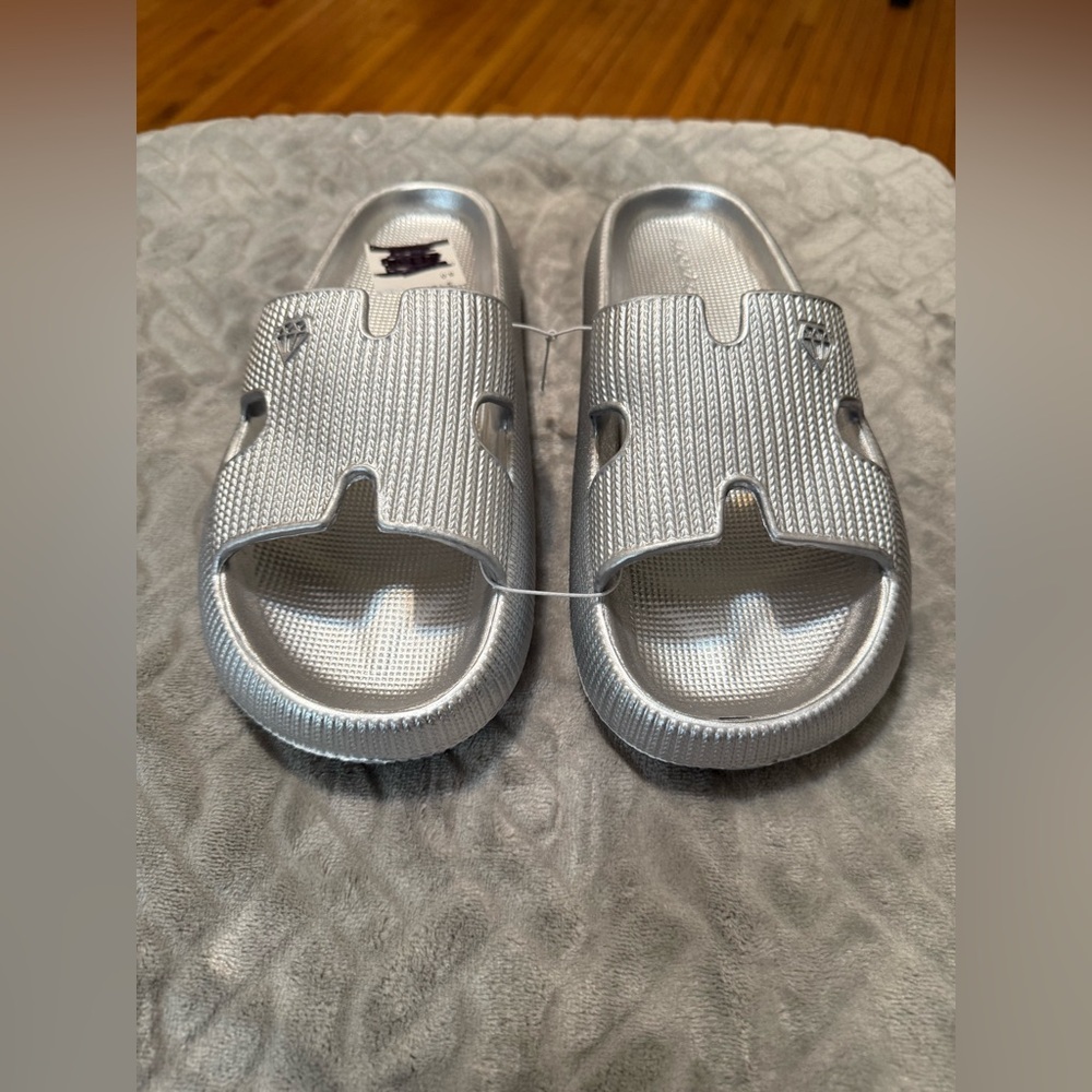 Rock & Candy Silver Slide Sandals with Cushioned Sole